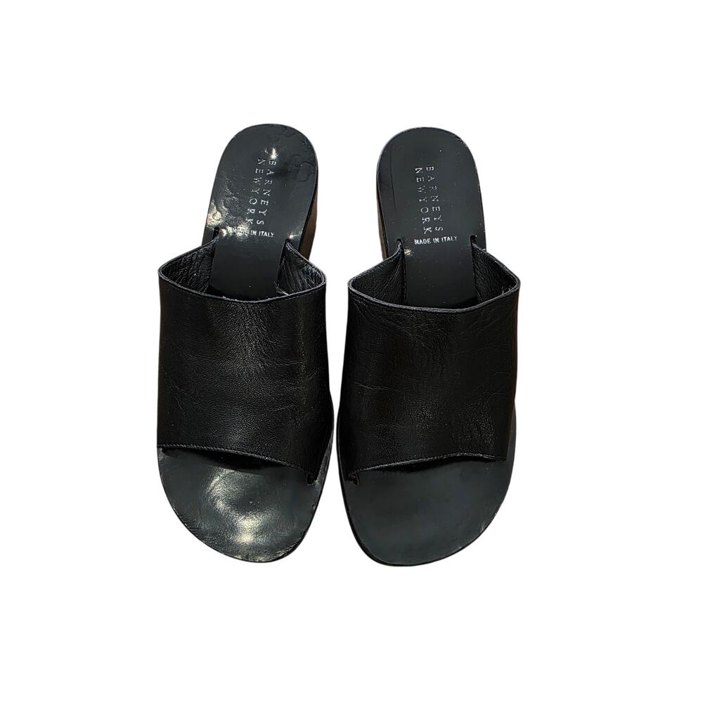 Barneys New York Black Leather Mule Slide Sandals